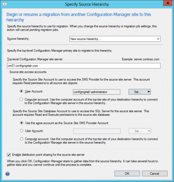 Setting up the migration feature