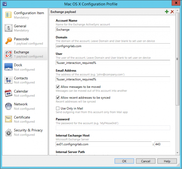 Exchange Server settings