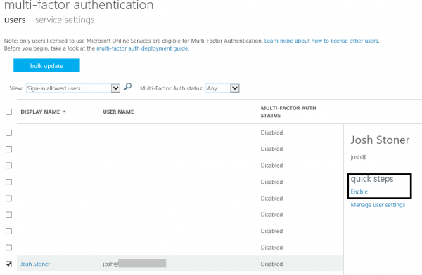 Enable the user for MFA