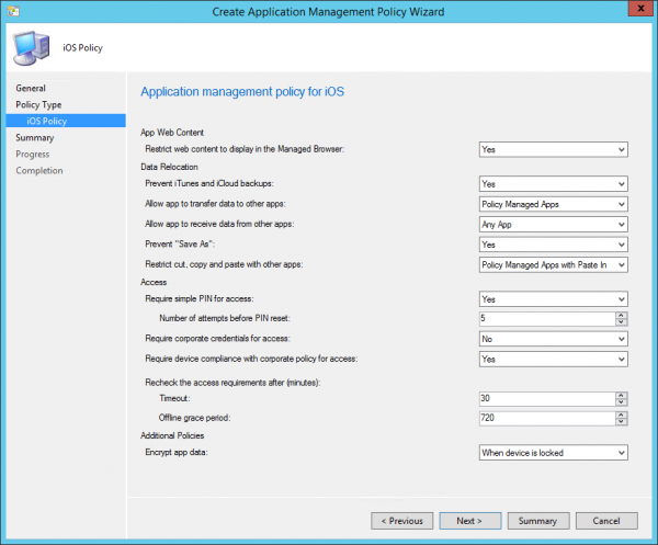 Configuring the MAM Policy