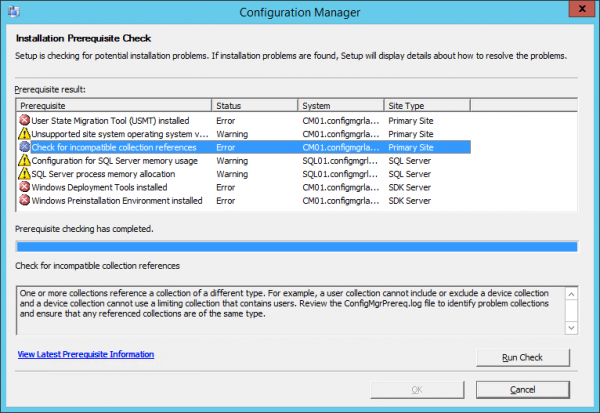 The prerequisites checker fails