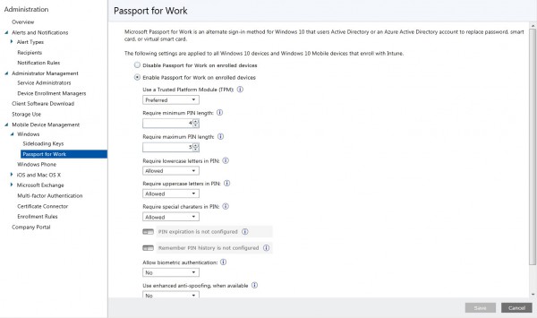 Microsoft Passport settings